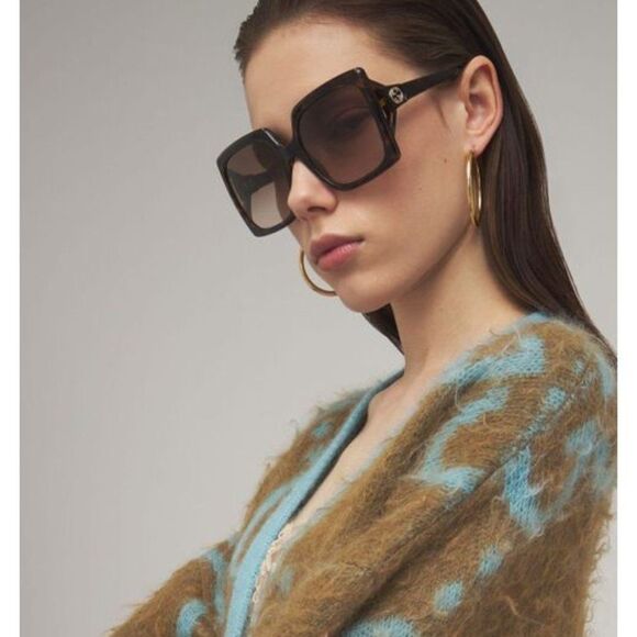NEW Gucci GG0876S 002 Havana Brown Gradient Rectangle Women Sunglasses main image 5